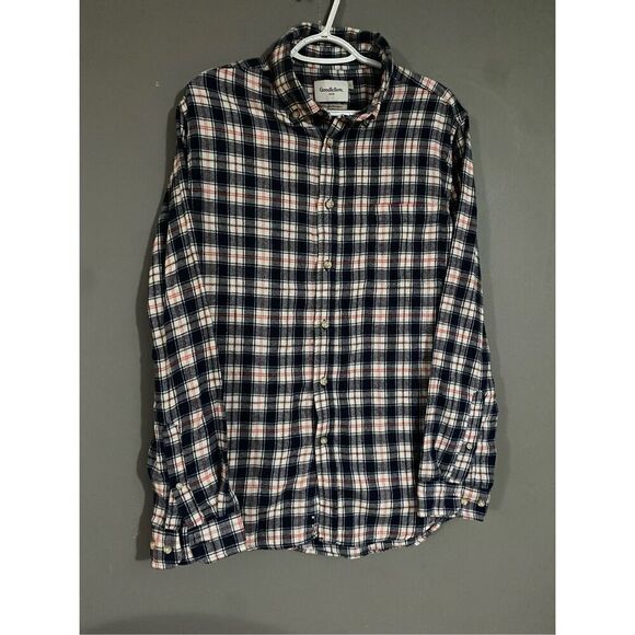 Goodfellow & Co Blue Red Flannel Button Up Top Size Large - Picture 2 of 6